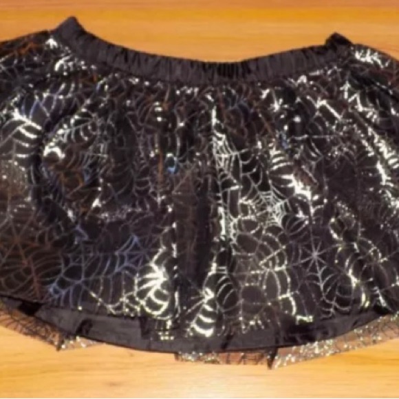 Size 18 Months Cat & Jack Black Metallic Silver Spider Web Skirt Halloween New